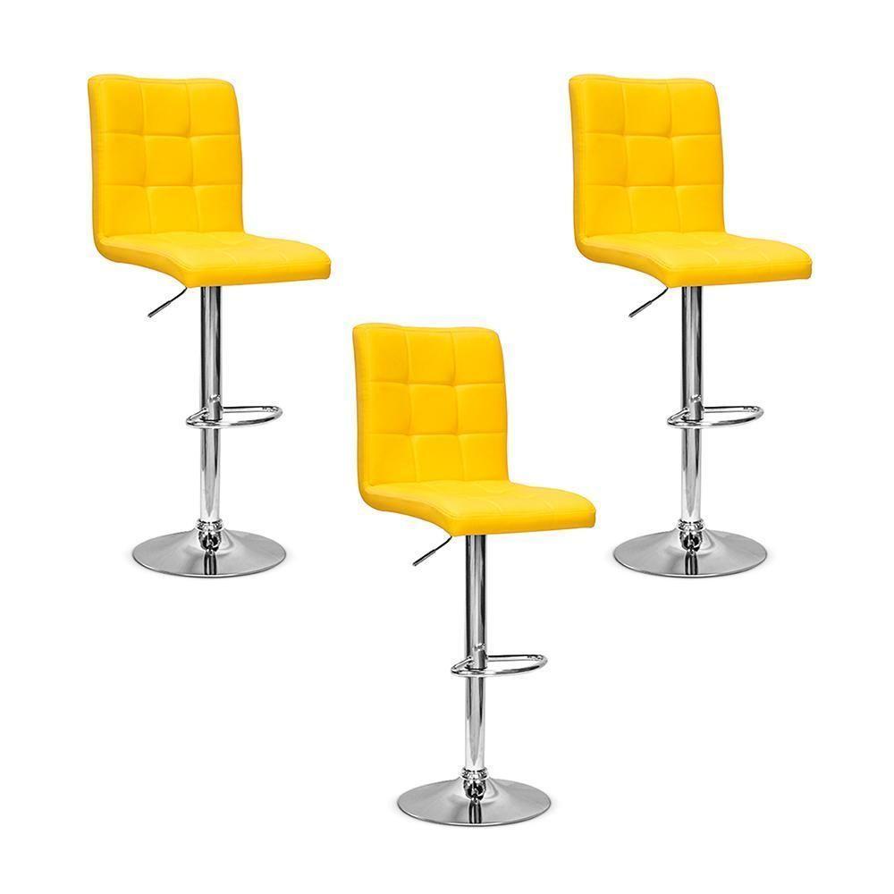 Conjunto 3 Banquetas Dublin Material Ecológico Amarela - 1