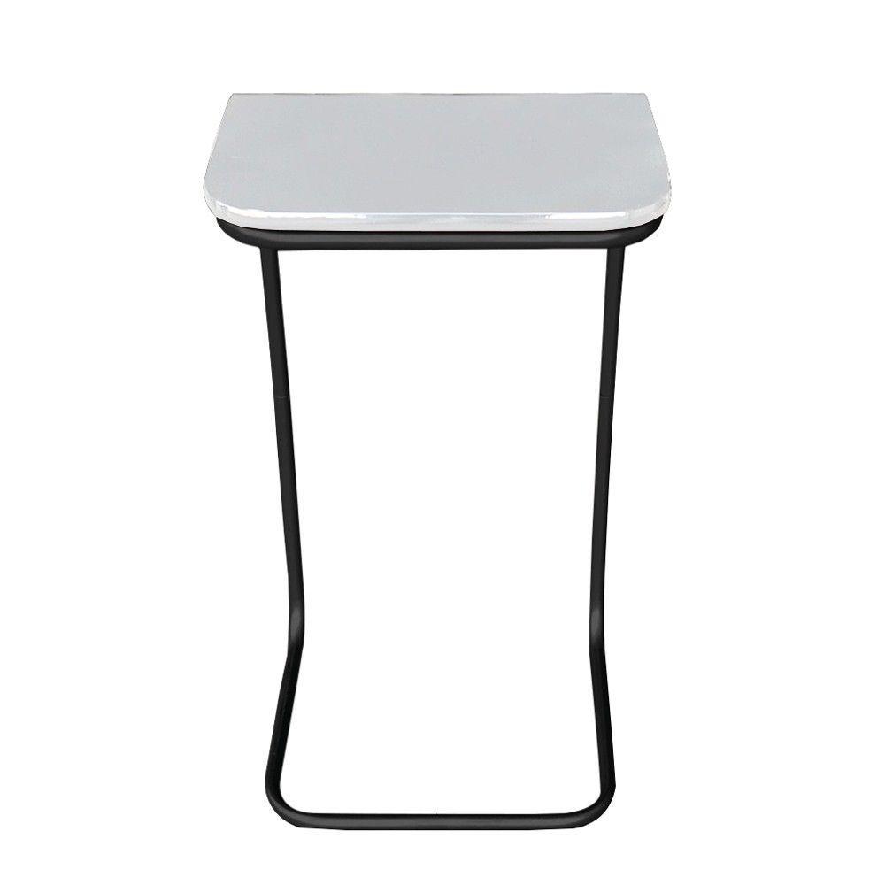 Mesa Lateral Tampo Branco Multiuso Para Sofá Base Metálica - 5