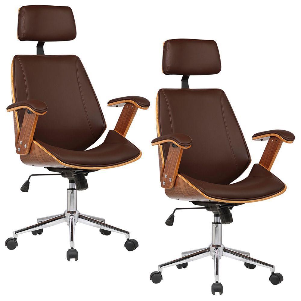 Kit 02 Cadeiras de Escritório Presidente Giratória Com Regulagem de Altura Akon Pu Marrom - Gran Belo - 1