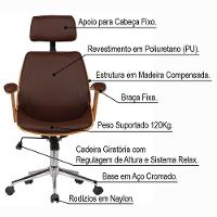 Kit 02 Cadeiras de Escritório Presidente Giratória Com Regulagem de Altura Akon Pu Marrom - Gran Belo - 2