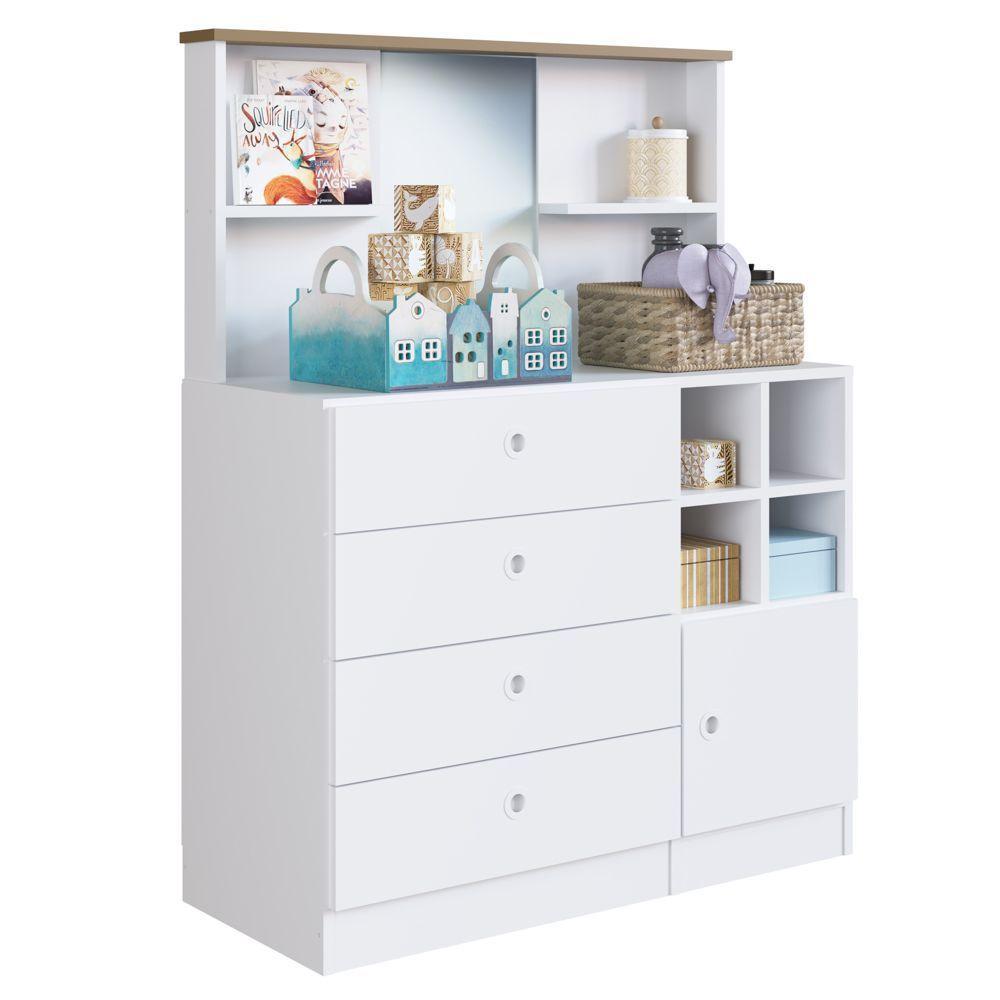 Cômoda Infan. 1 Porta 4 Gavetas C/ Espelho House A05 Branco - 1