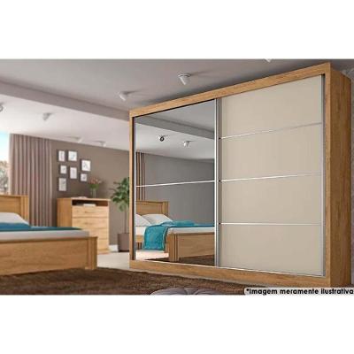 Guarda Roupa Casal Verona Plus 2 Portas de Correr 4 Gavetas Amêndoa-Off White