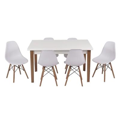 Kit Mesa Luiza 135cm Branca 6 Cadeiras Eiffel Branco