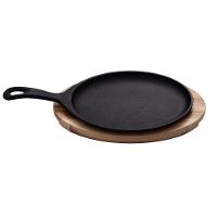 Tábua Para Churrasco Mix Gril Oval Em Ferro Fundido Com Base Em Madeira Teca Com Cabo 30, - 2