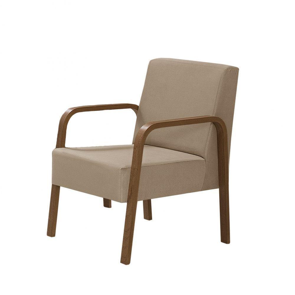 Poltrona Decorativa 1 Lugar Jade Braço Madeira D Salla Suede - 1