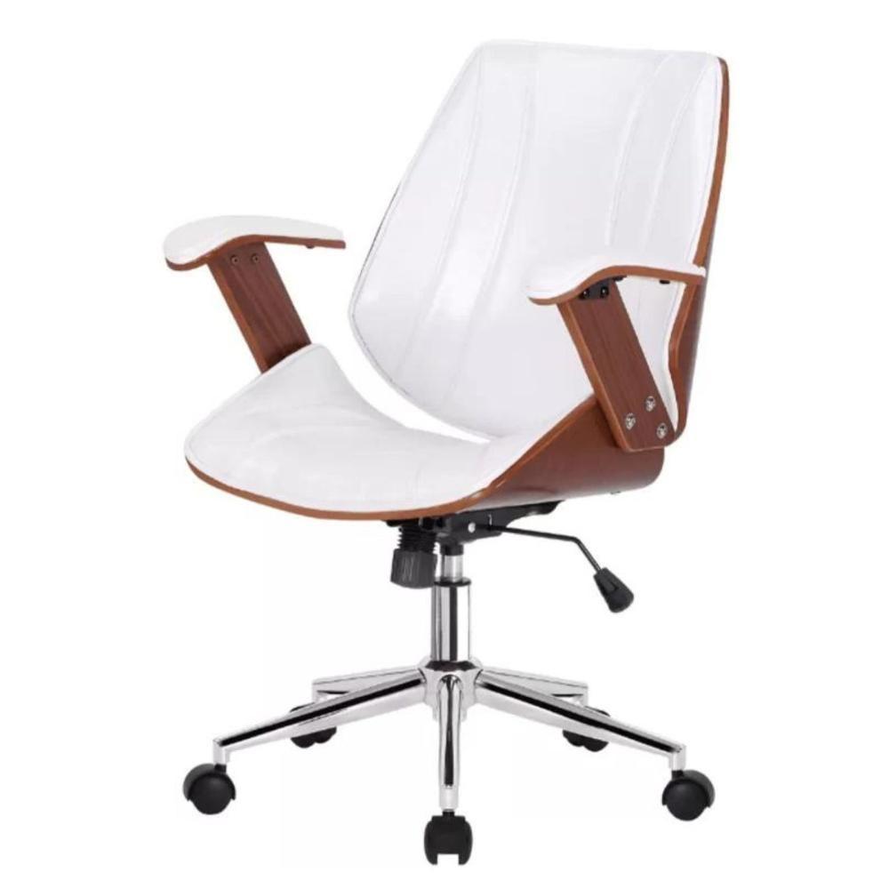 Cadeira Giratória Kopenhagen Bergen Lisboa Fratini Em Madeira Revestida Em Pu Branco Base Rodízio - 1