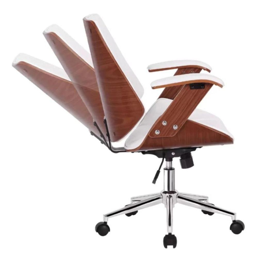 Cadeira Giratória Kopenhagen Bergen Lisboa Fratini Em Madeira Revestida Em Pu Branco Base Rodízio - 4