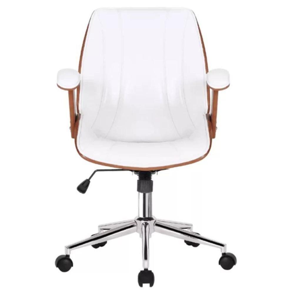 Cadeira Giratória Kopenhagen Bergen Lisboa Fratini Em Madeira Revestida Em Pu Branco Base Rodízio - 6