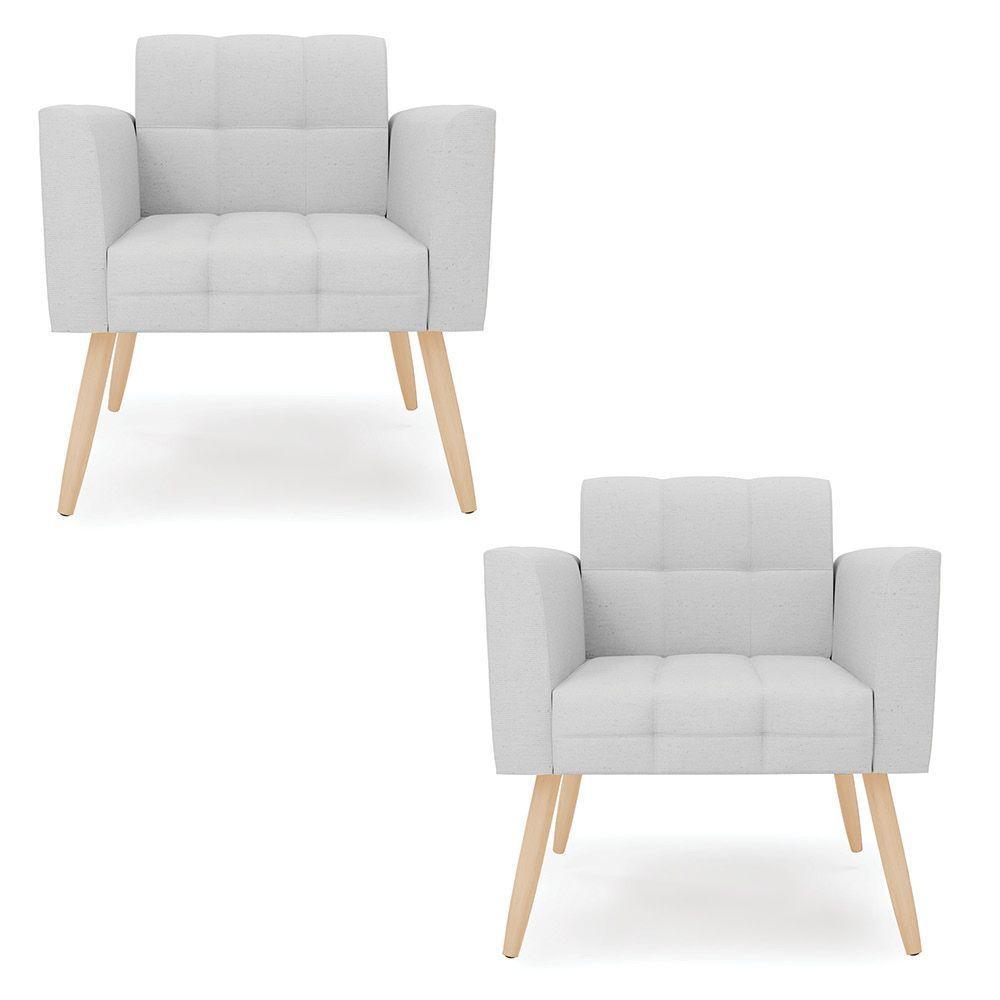 Kit 2 Poltronas Elisa Linho Cinza A05 Pés Palito Natural - D'rossi - 1