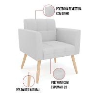 Kit 2 Poltronas Elisa Linho Cinza A05 Pés Palito Natural - D'rossi - 7