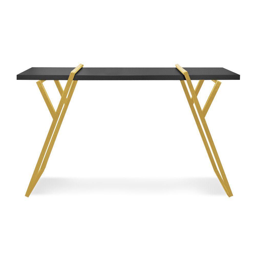 Aparador Industrial Brooklyn Preto Base Metálica Dourado D'rossi - 4