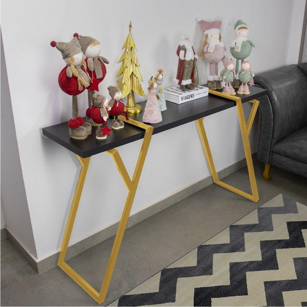 Aparador Industrial Brooklyn Preto Base Metálica Dourado D'rossi - 5