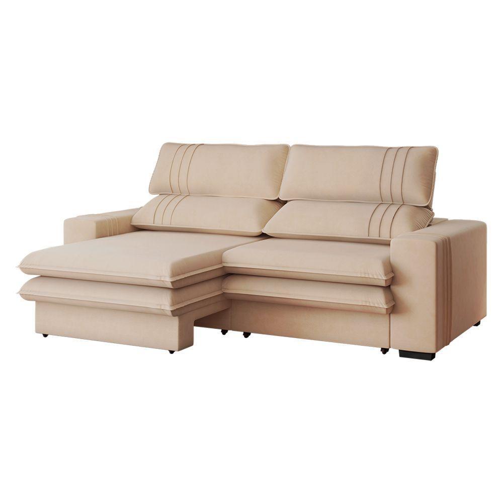 Sofá 2 Lugares Retrátil Noruega 180 Cm Veludo Off White Pés Marrom - D'rossi - 1