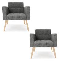 Kit 2 Poltronas Elisa Linho Pés Palito Natural - D'rossi Cor A26 Grafite - 1