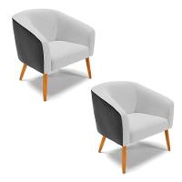 Kit 02 Poltronas no Preto Com Linho Cinza A05 D'rossi - 1