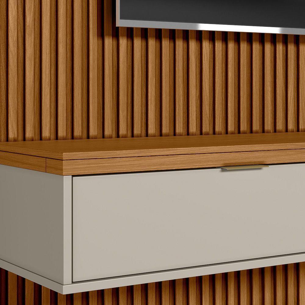 Painel Ripado Marisa Com 1 Nicho Com Tampo Engrossado E 1 Prateleira Nature E Off White 260x250 Cm - 5