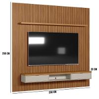 Painel Ripado Marisa Com 1 Nicho Com Tampo Engrossado E 1 Prateleira Nature E Off White 260x250 Cm - 2