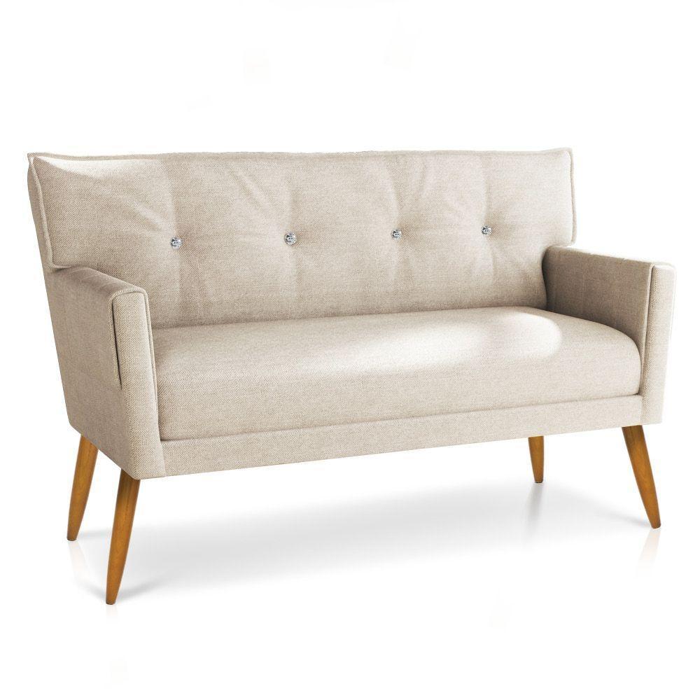 Kit 01 Namoradeira 02 Lugares E 02 Poltronas Anitta Linho Areia A27 Com Strass Pés Palito Castanho - 7