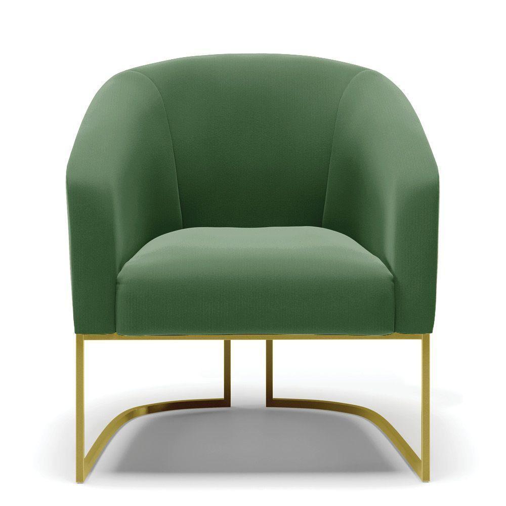 Kit 02 Poltronas Suede Base Industrial Dourada Verde - 8