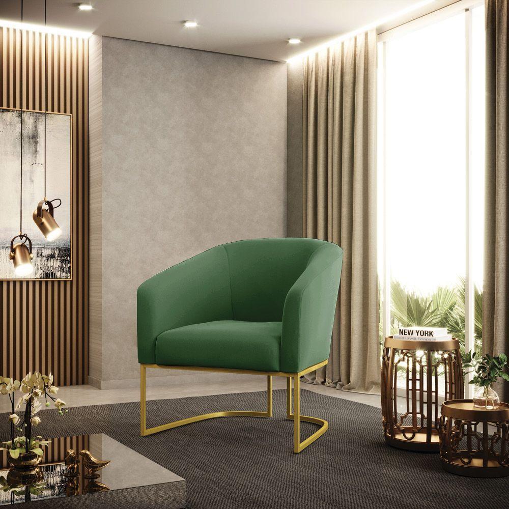 Kit 02 Poltronas Suede Base Industrial Dourada Verde - 9