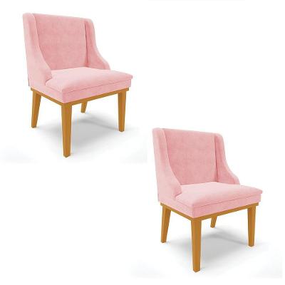 Kit 02 Cadeiras De Jantar Base Madeira Castanho Rosa Bebê
