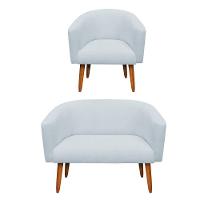 Kit 1 Poltrona e 1 Namoradeira 2 Lugares Linho Cinza Claro - 6