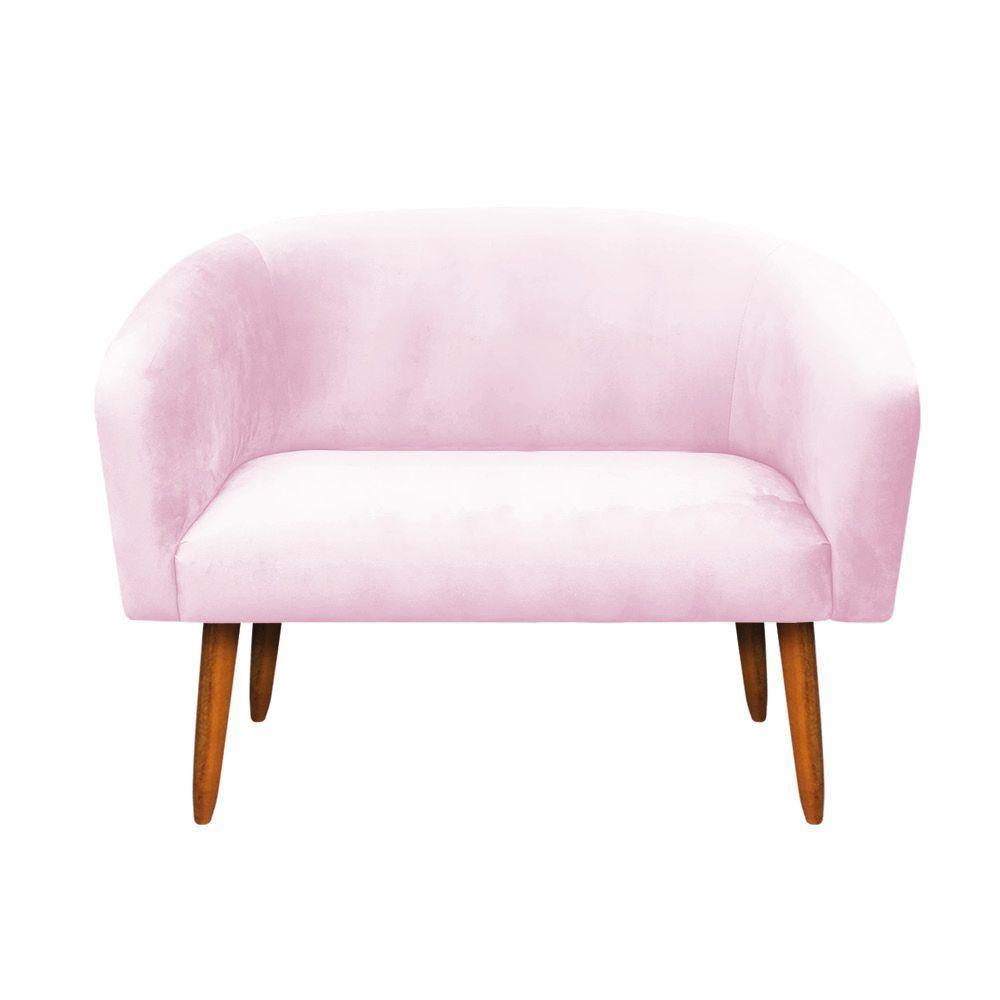Kit 01 Namoradeira e 01 Poltrona Suede Rosa Bebê Pés Palito - 7