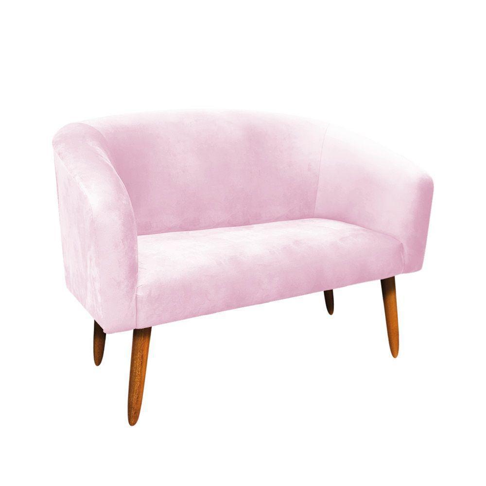 Kit 01 Namoradeira e 01 Poltrona Suede Rosa Bebê Pés Palito - 10