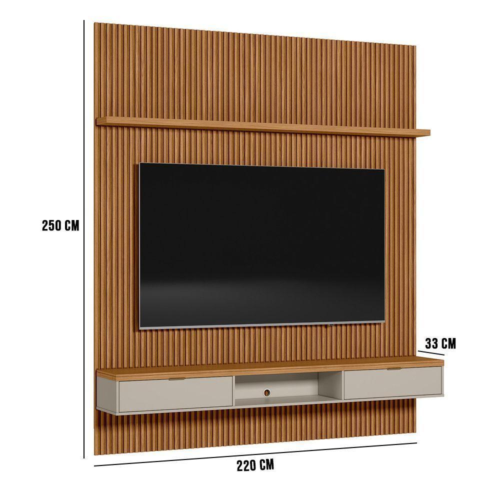 Painel Ripado Marisa Com 1 Nicho Com Tampo Engrossado E 1 Prateleira Nature E Off White 220x250 Cm - 2