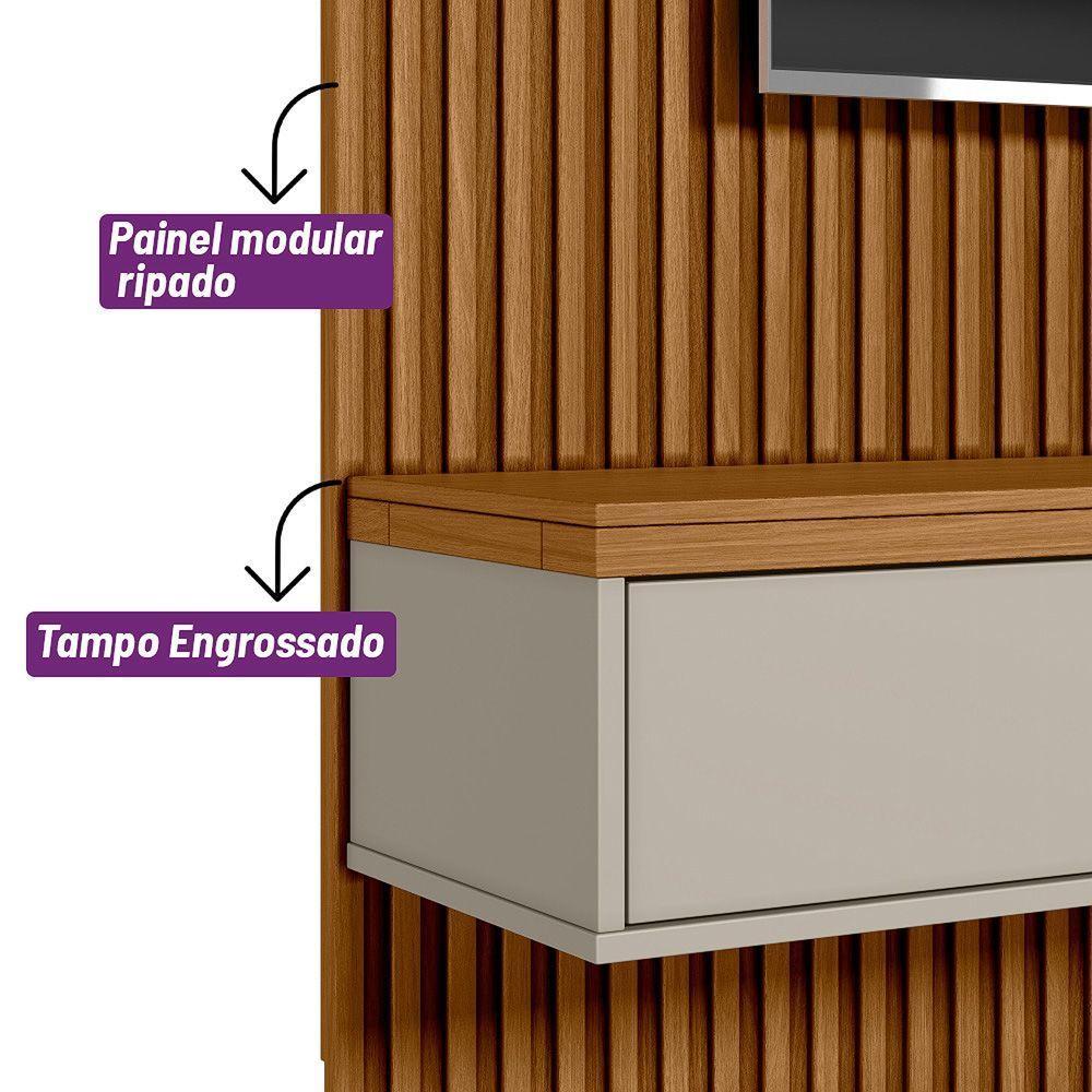 Painel Ripado Marisa Com 1 Nicho Com Tampo Engrossado E 1 Prateleira Nature E Off White 220x250 Cm - 4