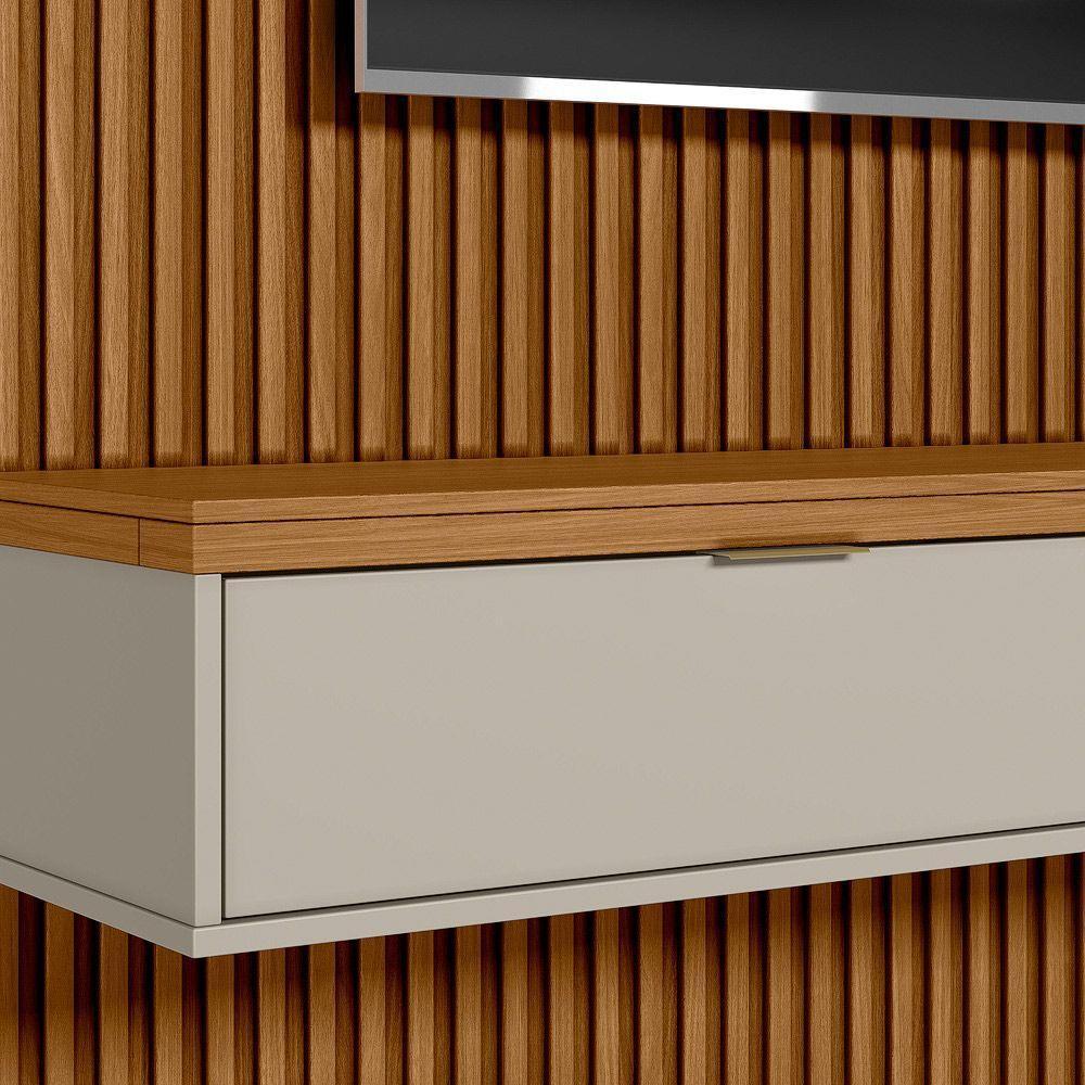 Painel Ripado Marisa Com 1 Nicho Com Tampo Engrossado E 1 Prateleira Nature E Off White 220x250 Cm - 6