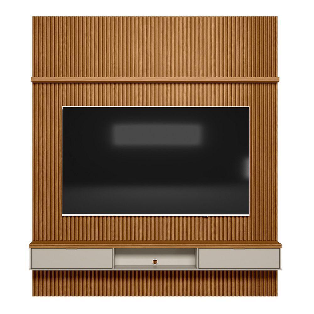 Painel Ripado Marisa Com 1 Nicho Com Tampo Engrossado E 1 Prateleira Nature E Off White 220x250 Cm - 7