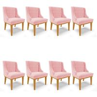 Kit 08 Cadeiras De Jantar Base Madeira Castanho Rosa Bebê - 1