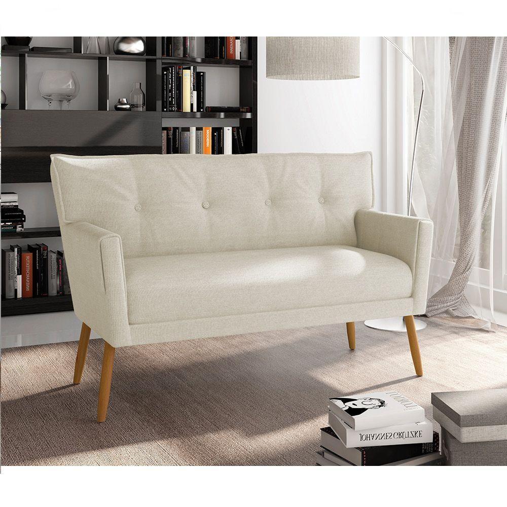 Kit 01 Namoradeira 02 Lugares E 02 Poltronas Anitta Linho Grosso Bege A19 Pés Palito Castanho - 8