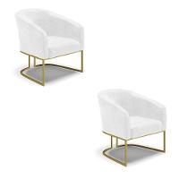 Kit 02 Poltronas Corano Base Industrial Dourada Cor Branco - 1