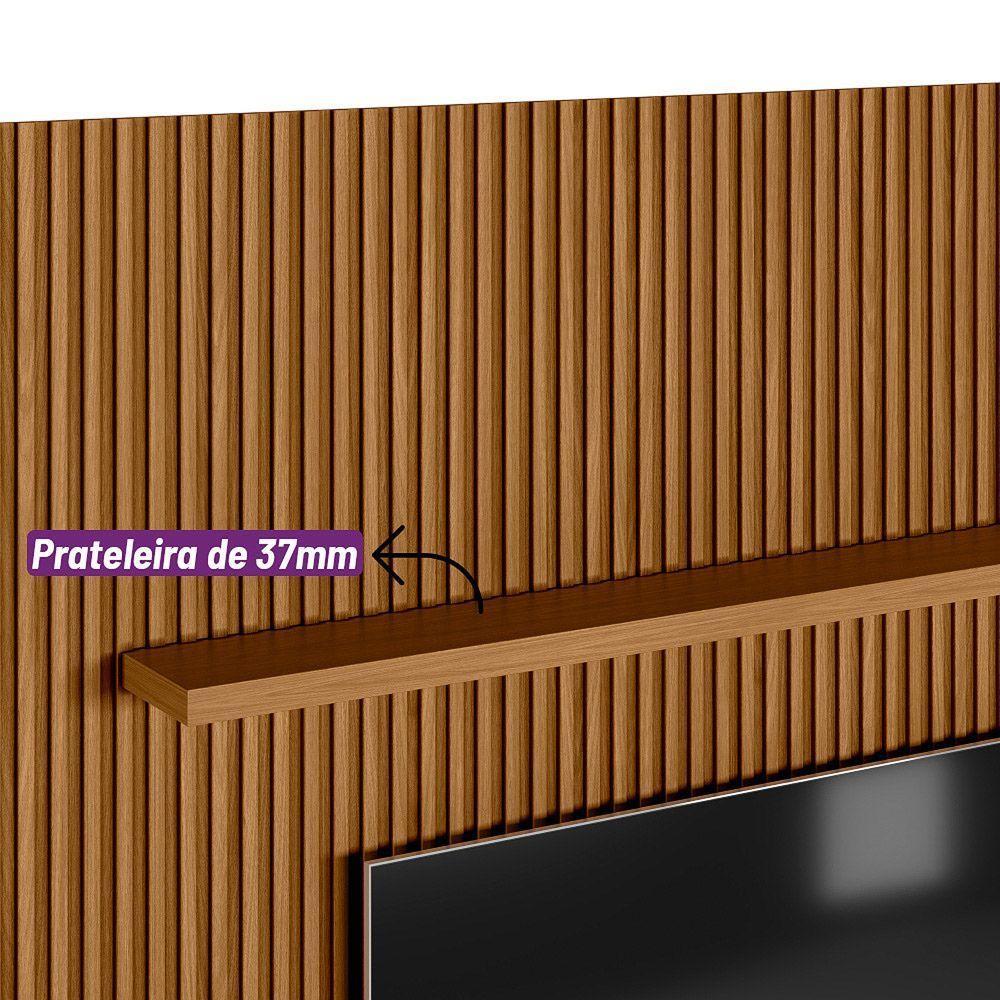 Painel Ripado Marisa Com 1 Nicho Com Tampo Engrossado E 1 Prateleira Nature E Off White 300x250 Cm - 4