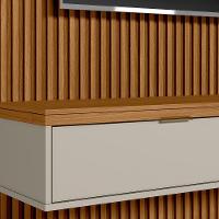 Painel Ripado Marisa Com 1 Nicho Com Tampo Engrossado E 1 Prateleira Nature E Off White 300x250 Cm - 5