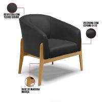 Kit 02 Poltronas Stella Corino Base Madeira Castanho - D'rossi Cor Preto - 3