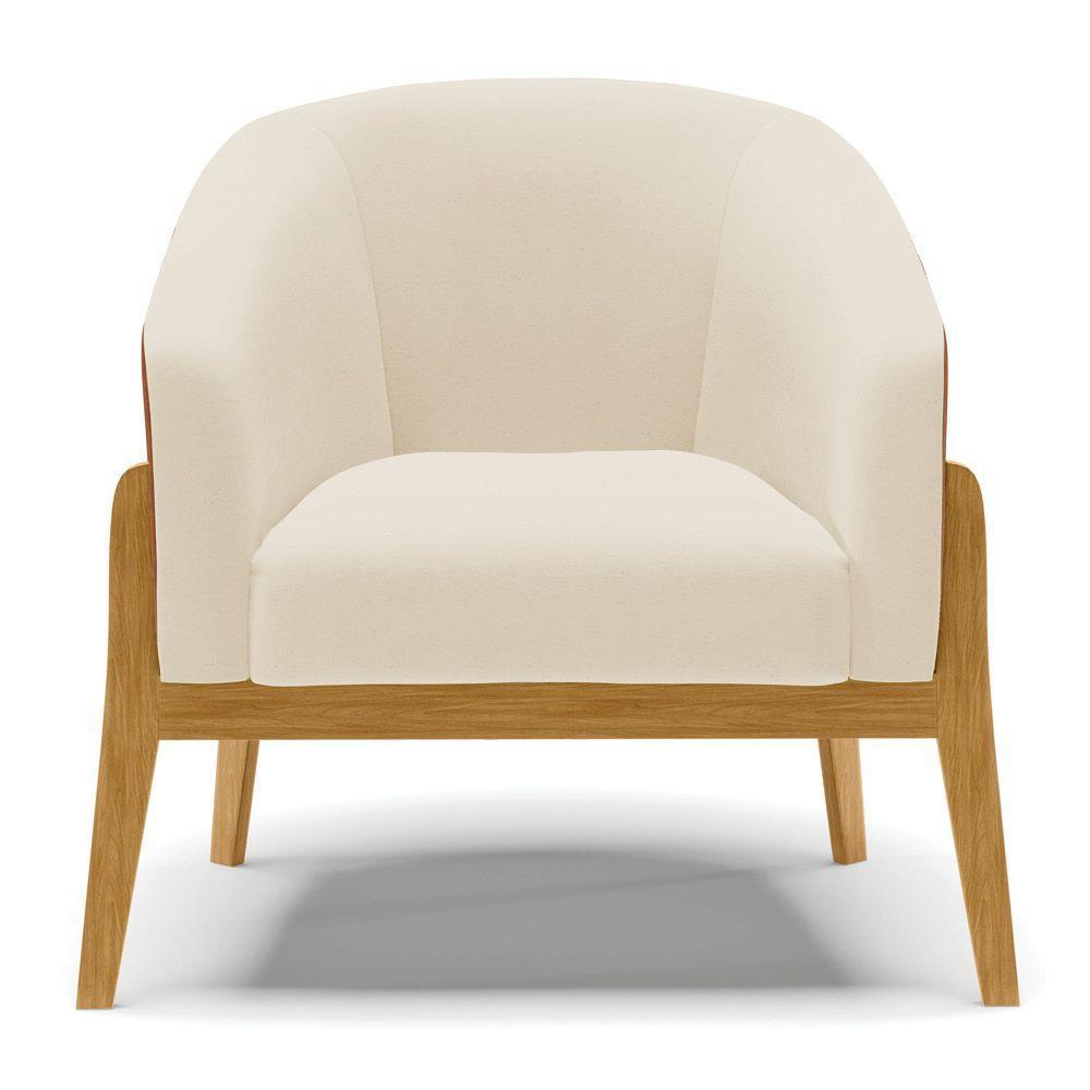 Poltrona Nozes Com Linho Bege A19 Base Madeira Castanho - 6