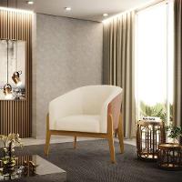 Poltrona Nozes Com Linho Bege A19 Base Madeira Castanho - 7