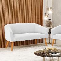Sofá Namoradeira Stella Bouclê Pés Palito Castanho - D'rossi Cor Off White - 2