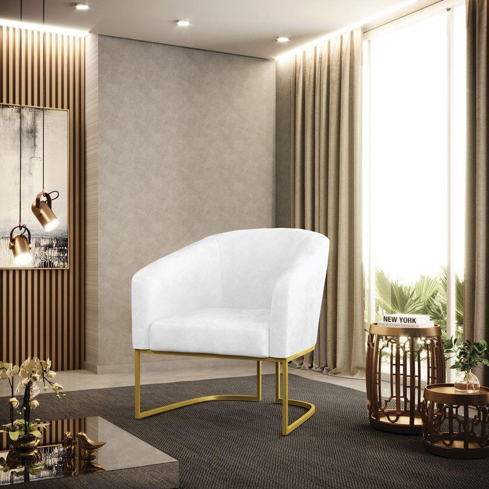 Kit 02 Poltronas Corano Branco Base Industrial Dourada - 8