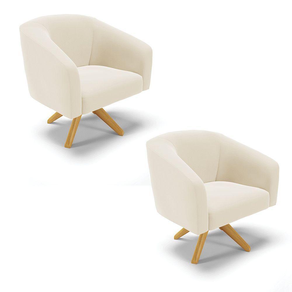 Kit 02 Poltronas Giratória Stella Veludo Bege - 1