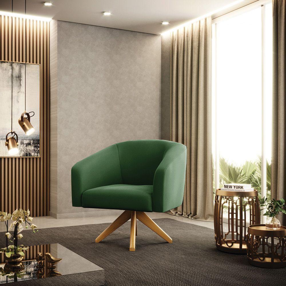 Poltrona Giratória Stella Suede Base Madeira Ma30 - D'rossi Cor Verde - 8