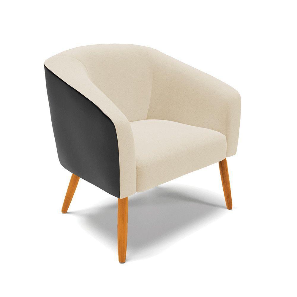 Kit 02 Poltronas Corano Preto Com Linho Bege Pés Palito - 7