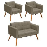 Kit 01 Namoradeira 02 Poltronas Elisa Suede Marrom Rato - 1