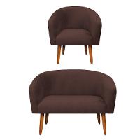 Kit 01 Namoradeira e 01 Poltrona Stella Suede Marrom - 3