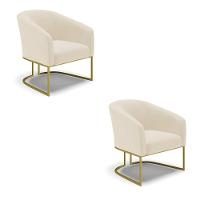 Kit 02 Poltronas Linho Base Industrial Dourada A19 Bege - 1