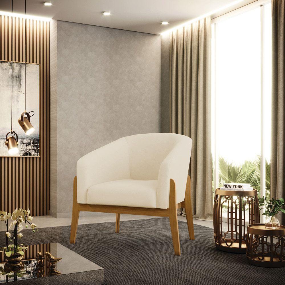 Kit 02 Poltronas Stella Linho Base Madeira Castanho - D'rossi Cor A19 Bege - 8