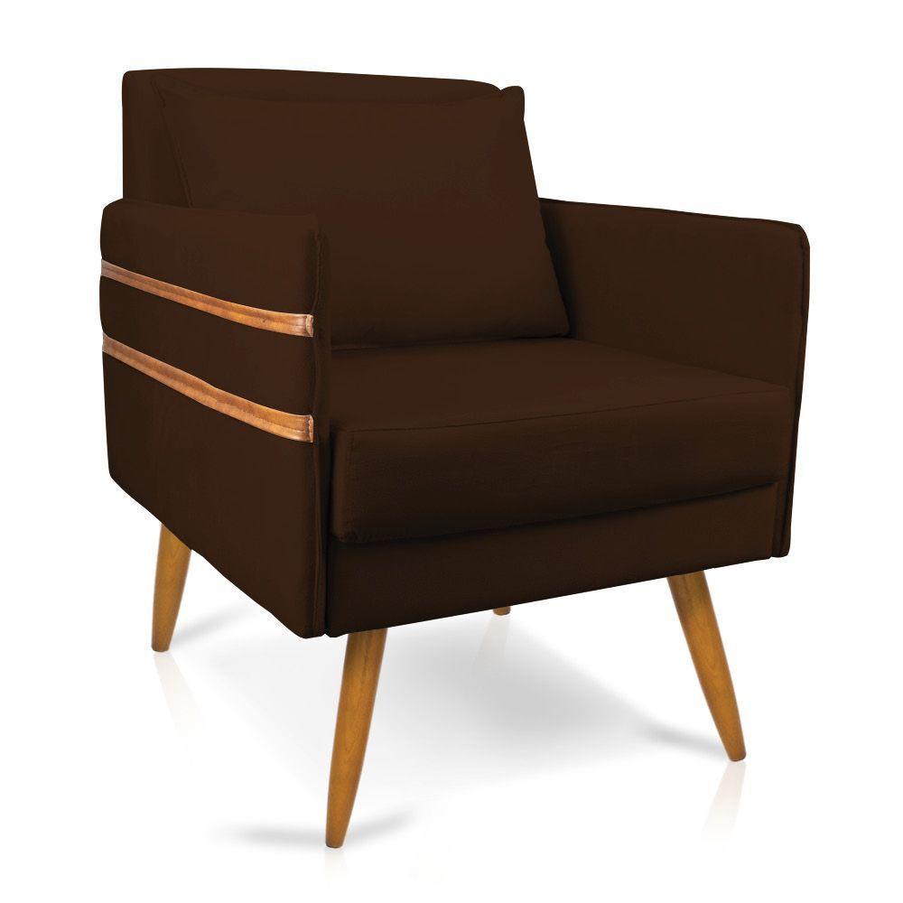 Poltrona Mari Suede Marrom Pés Palito Castanho - D'rossi - 1